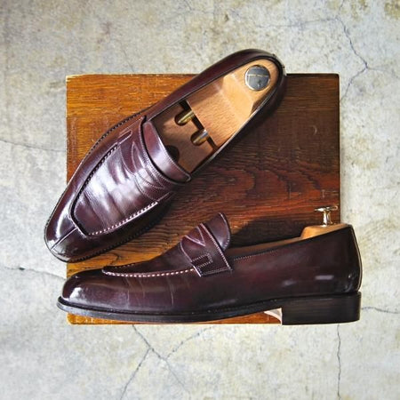 極上★(伊)タニノクリスチー SIZE 6【定価15万円以上★ブラックラピド製法/コインローファー】132752/カーフ/濃茶/TANINO CRISCI★f058