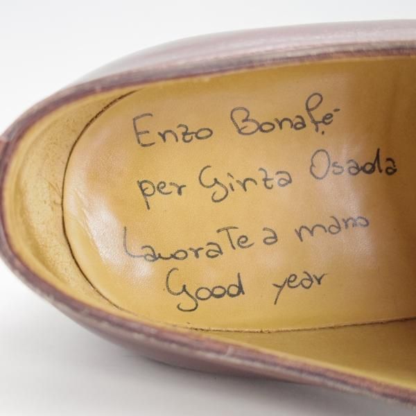 美品★(伊)エンツォ・ボナフェ SIZE 41.5【★ハンドソーンウェルテッド製法/九分仕立て】銀座オサダ別注/Uチップ/茶/Enzo Bonafe★f061