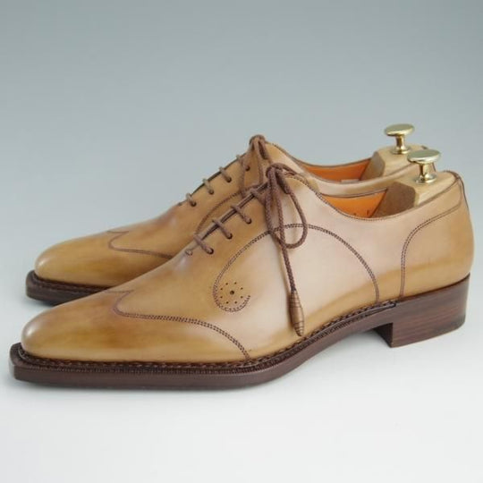 未使用★(伊)サントーニ SIZE 7.5【貴重★グッドイヤーアルタッコ製法/オックスフォードシューズ】6389/カーフ/薄茶/Santoni★f072