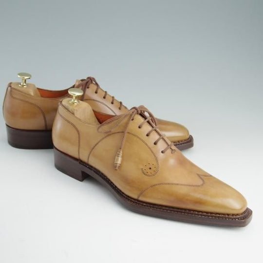 未使用★(伊)サントーニ SIZE 7.5【貴重★グッドイヤーアルタッコ製法/オックスフォードシューズ】6389/カーフ/薄茶/Santoni★f072