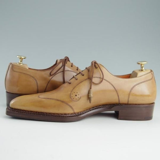 未使用★(伊)サントーニ SIZE 7.5【貴重★グッドイヤーアルタッコ製法/オックスフォードシューズ】6389/カーフ/薄茶/Santoni★f072