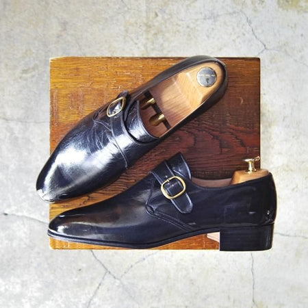 極美品★(伊)タニノクリスチー SIZE 7【定価10万円以上★モンクストラップ/103287】カーフ/黒/メンズ/TANINO CRISCI★f073