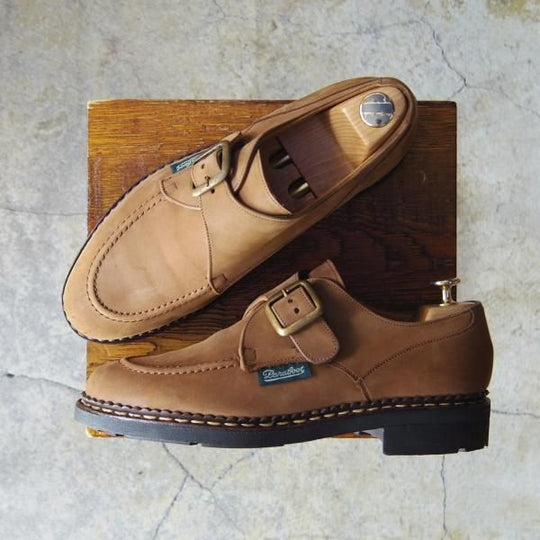 極上★パラブーツ SIZE 7【貴重★モンクストラップ/Uチップ】TEXソール/ヌバック/薄茶/メンズ/Paraboot★f078