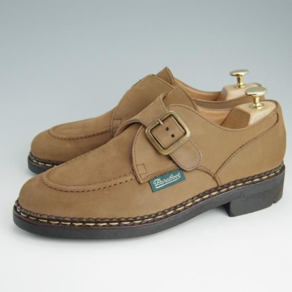 極上★パラブーツ SIZE 7【貴重★モンクストラップ/Uチップ】TEXソール/ヌバック/薄茶/メンズ/Paraboot★f078