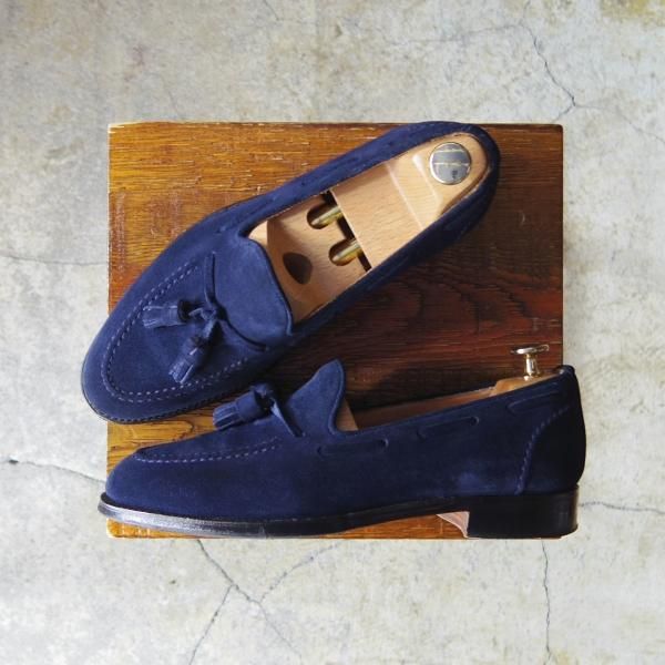 美品★(英)チーニー 5.5F【定価￥74,800-★タッセルローファー/HARRY】214ラスト/スリッポン/スエード/紺/メンズ/CHEANEY★f082