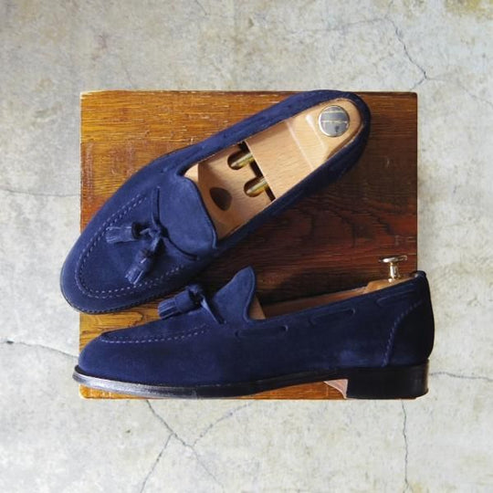 美品★(英)チーニー 5.5F【定価￥74,800-★タッセルローファー/HARRY】214ラスト/スリッポン/スエード/紺/メンズ/CHEANEY★f082