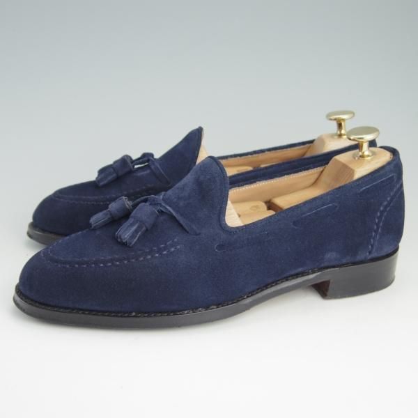 美品★(英)チーニー 5.5F【定価￥74,800-★タッセルローファー/HARRY】214ラスト/スリッポン/スエード/紺/メンズ/CHEANEY★f082