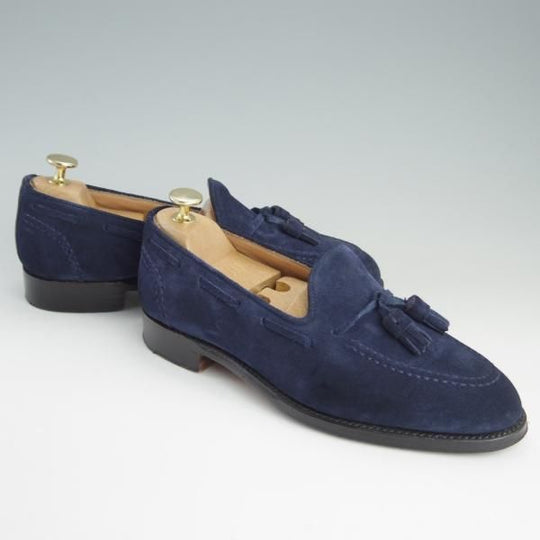美品★(英)チーニー 5.5F【定価￥74,800-★タッセルローファー/HARRY】214ラスト/スリッポン/スエード/紺/メンズ/CHEANEY★f082