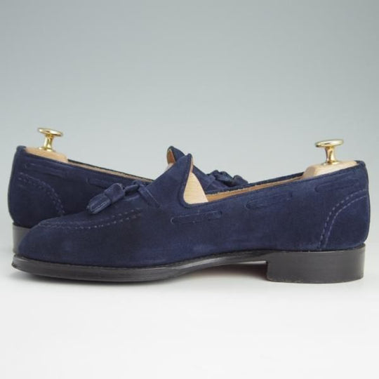 美品★(英)チーニー 5.5F【定価￥74,800-★タッセルローファー/HARRY】214ラスト/スリッポン/スエード/紺/メンズ/CHEANEY★f082