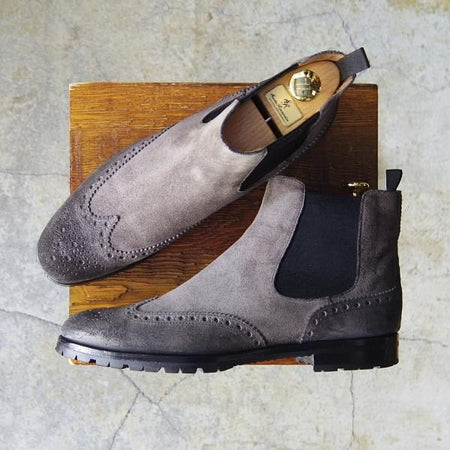 美品★チャーチ メンズUK6.5程度(レディース27cm)【貴重★ワックススエード仕様/EMMIE】サイドゴアブーツ/灰/Church's★f111
