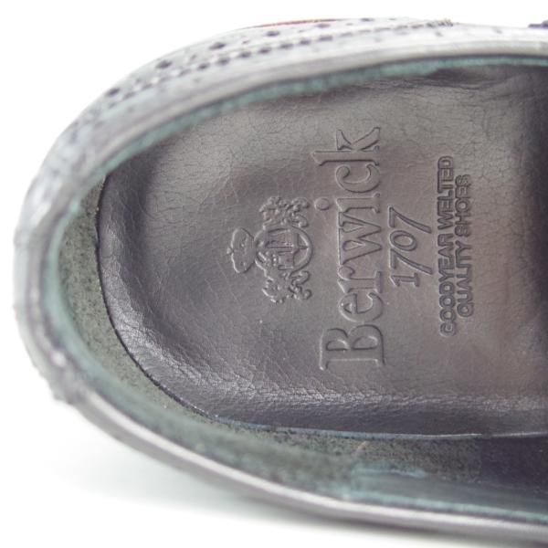 極美品★(スペイン製)Berwick/バーウィック SIZE 6.5【貴重★クーズー革/KUDU/グッドイヤーウェルテッド製法】フルブローグ/黒★f118