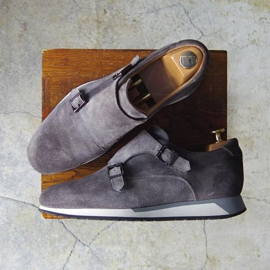 極美品★(伊)サントーニ SIZE 6.5【貴重★ダブルモンク仕様のスニーカー/スエード】灰/メンズ/シューズ/Santoni★f125