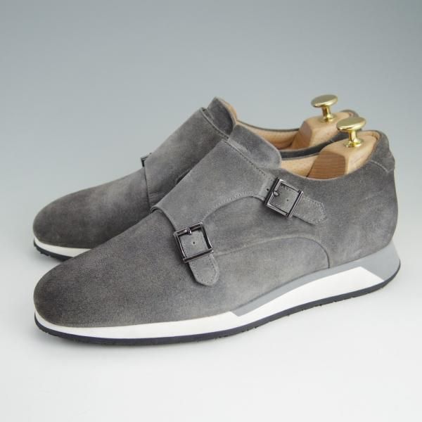 極美品★(伊)サントーニ SIZE 6.5【貴重★ダブルモンク仕様のスニーカー/スエード】灰/メンズ/シューズ/Santoni★f125
