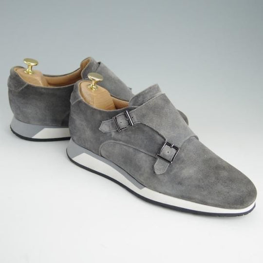 極美品★(伊)サントーニ SIZE 6.5【貴重★ダブルモンク仕様のスニーカー/スエード】灰/メンズ/シューズ/Santoni★f125