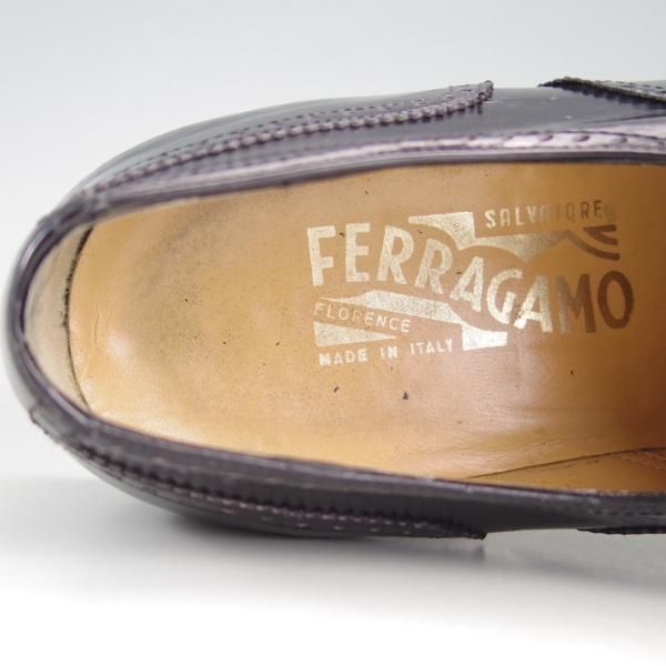 極上★(伊)サルヴァトーレ・フェラガモ 7.5D【★フルブローグ】カーフ/黒/メンズ/Salvatore Ferragamo★f126