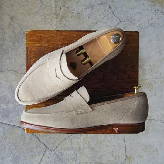 極上★クロケット&ジョーンズ UK7.5程度【★コインローファー/スエード】薄茶/メンズ/Crockett&Jones★f152