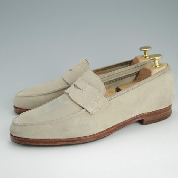 極上★クロケット&ジョーンズ UK7.5程度【★コインローファー/スエード】薄茶/メンズ/Crockett&Jones★f152