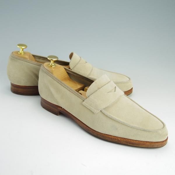 極上★クロケット&ジョーンズ UK7.5程度【★コインローファー/スエード】薄茶/メンズ/Crockett&Jones★f152