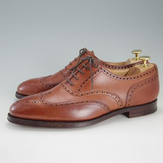 極美品★クロケット&ジョーンズ 7F【定価￥86,900-★フルブローグ/FINSBURY】341ラスト/カーフ/茶/Crockett&Jones★f169