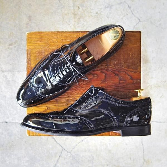 美品★チャーチ メンズUK6.5程度(レディース27cm)【★NATALIE/ナタリー】フルブローグ/パテントレザー/黒/Church's★f171