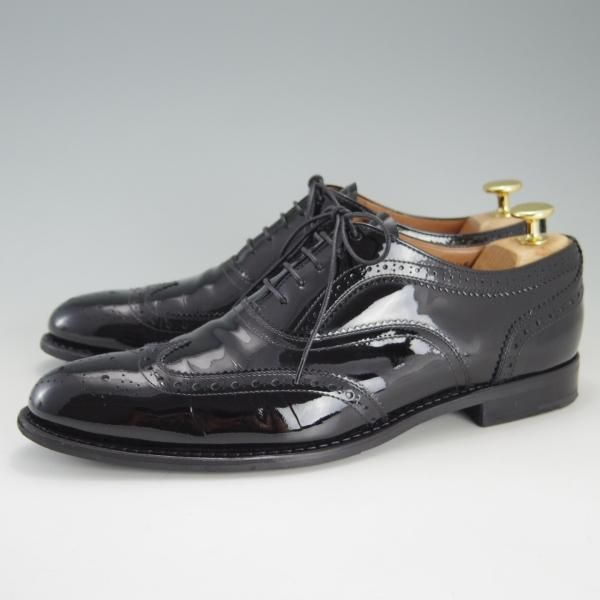 美品★チャーチ メンズUK6.5程度(レディース27cm)【★NATALIE/ナタリー】フルブローグ/パテントレザー/黒/Church's★f171