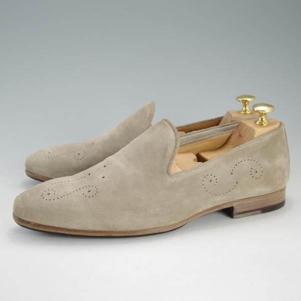 美品★(伊)DI MELLA/ディメッラ SIZE 7【定価￥47,520-★スリッポン/2052】ローファー/スエード/薄茶/メンズ★f173