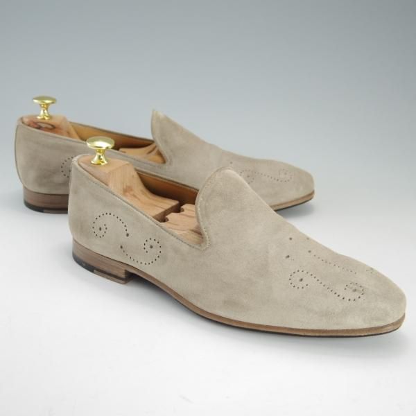 美品★(伊)DI MELLA/ディメッラ SIZE 7【定価￥47,520-★スリッポン/2052】ローファー/スエード/薄茶/メンズ★f173