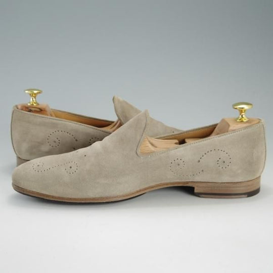 美品★(伊)DI MELLA/ディメッラ SIZE 7【定価￥47,520-★スリッポン/2052】ローファー/スエード/薄茶/メンズ★f173