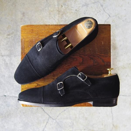 美品★(伊)DI MELLA/ディメッラ SIZE 7【★ダブルモンク/1067】スエード/黒/メンズ★f174