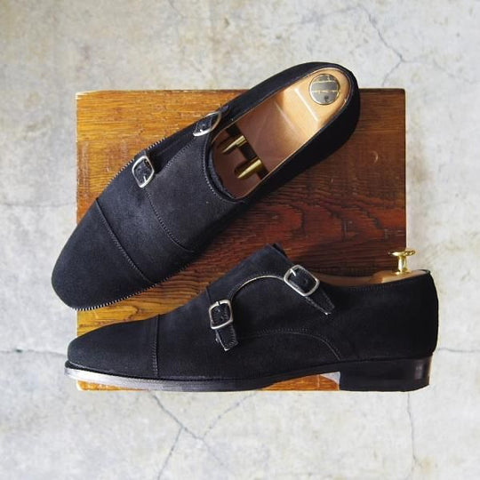 美品★(伊)DI MELLA/ディメッラ SIZE 7【★ダブルモンク/1067】スエード/黒/メンズ★f174