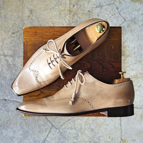 極上★(伊)ステファノ・ブランキーニ SIZE 7.5【★ホールカット/2406】カーフ/薄茶/メンズ/STEFANO BRANCHINI★f181