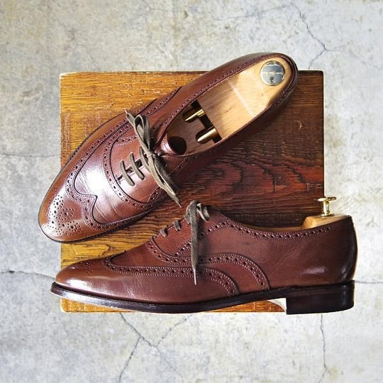 美品★(英)グレンソン 8.5EF【★フルブローグ/6293-29】グレインレザー/茶/メンズ/GRENSON★f185