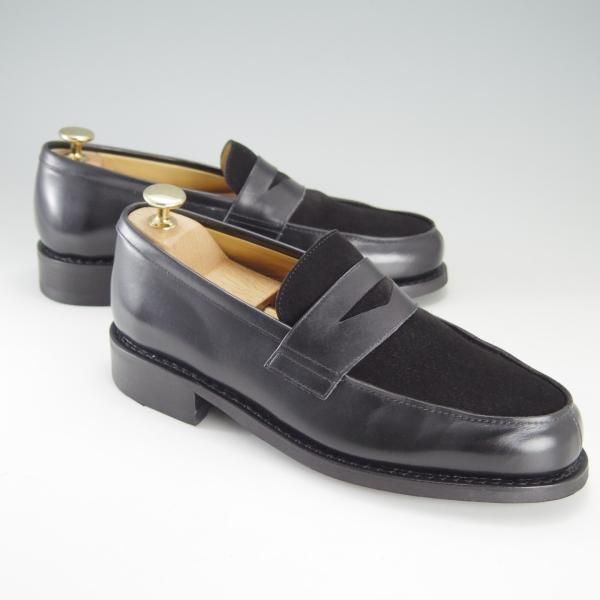 美品★パラブーツ SIZE 5.5【定価￥77,000-★コンビ仕様/DAX】ギャラクシーソール/コインローファー/カーフ×スエード/黒/Paraboot★f186