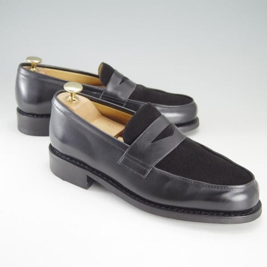 美品★パラブーツ SIZE 5.5【定価￥77,000-★コンビ仕様/DAX】ギャラクシーソール/コインローファー/カーフ×スエード/黒/Paraboot★f186