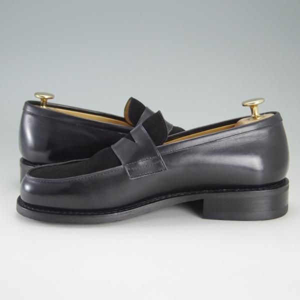 美品★パラブーツ SIZE 5.5【定価￥77,000-★コンビ仕様/DAX】ギャラクシーソール/コインローファー/カーフ×スエード/黒/Paraboot★f186