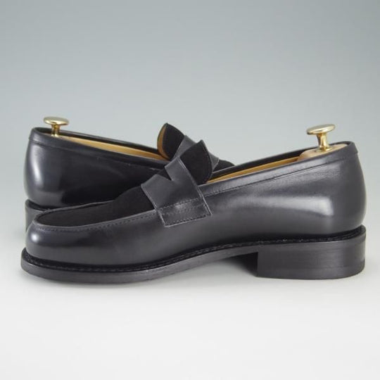 美品★パラブーツ SIZE 5.5【定価￥77,000-★コンビ仕様/DAX】ギャラクシーソール/コインローファー/カーフ×スエード/黒/Paraboot★f186