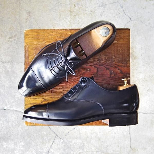 極美品★(スペイン製)カルミナ SIZE 6【定価￥72,600-★ストレートチップ/80386】RAINラスト/ボックスカーフ/黒/メンズ/CARMINA★f187