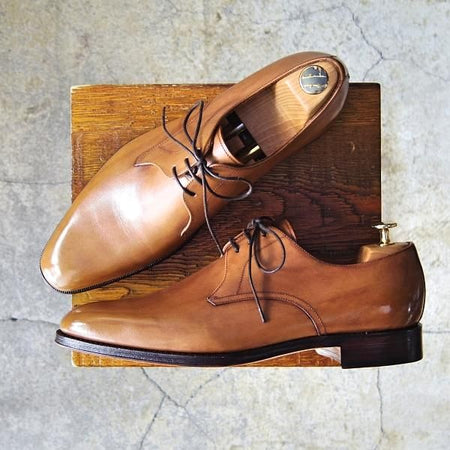 極美品★(スペイン製)YANKO/ヤンコ SIZE 8【グッドイヤーウェルテッド製法★プレーントゥ】14637/Vフロント/カーフ/薄茶/メンズ★f188