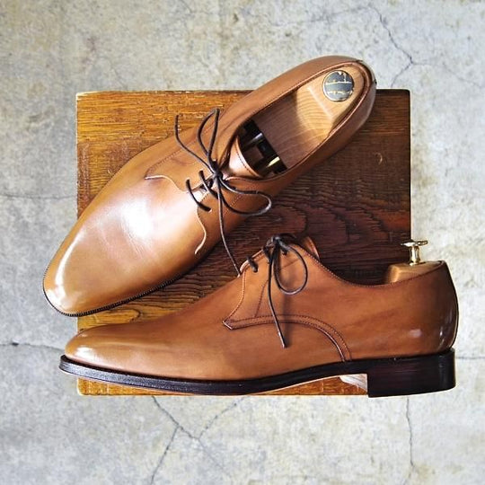 極美品★(スペイン製)YANKO/ヤンコ SIZE 8【グッドイヤーウェルテッド製法★プレーントゥ】14637/Vフロント/カーフ/薄茶/メンズ★f188