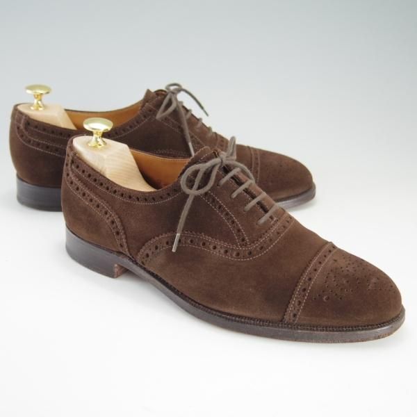 極上★クロケット&ジョーンズ 6.5E【★ロイドフットウェア別注/Lloyd Footwear】317ラスト/セミブローグ/スエード/茶/Crockett&Jones★f208