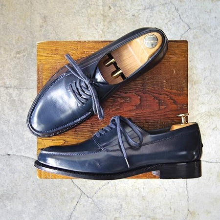 極美品★(伊)F.LLIジャコメッティ SIZE 40【★ハンドソーンウェルテッド製法/九分仕立て】FG155/Uチップ/カーフ/紺/Giacometti★f212