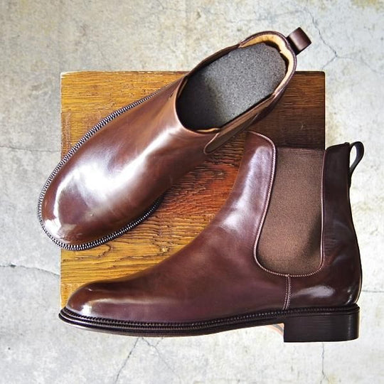 美品★(伊)タニノクリスチー SIZE 7.5【貴重★3段コバ仕様/サイドゴアブーツ】カーフ/濃茶/メンズ/TANINO CRISCI★f214