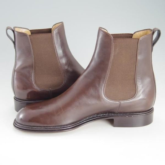 美品★(伊)タニノクリスチー SIZE 7.5【貴重★3段コバ仕様/サイドゴアブーツ】カーフ/濃茶/メンズ/TANINO CRISCI★f214