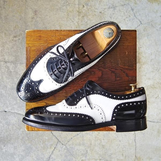 極上★チャーチ 65G/UK6.5【貴重100ラスト★スペクテイターシューズ/BARLOW】4都市ロゴ/フルブローグ/黒×白/メンズ/Church's★f221