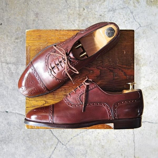 極美品★(伊)タニノクリスチー SIZE 6.5【定価10万以上★セミブローグ/126591】グレインレザー/濃茶/メンズ/TANINO CRISCI★f252