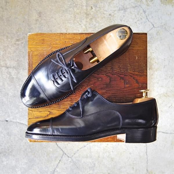 美品★(伊)タニノクリスチー SIZE 7【貴重★グッドイヤーウェルテッド製法/ストレートチップ】121006/カーフ/黒/TANINO CRISCI★f263