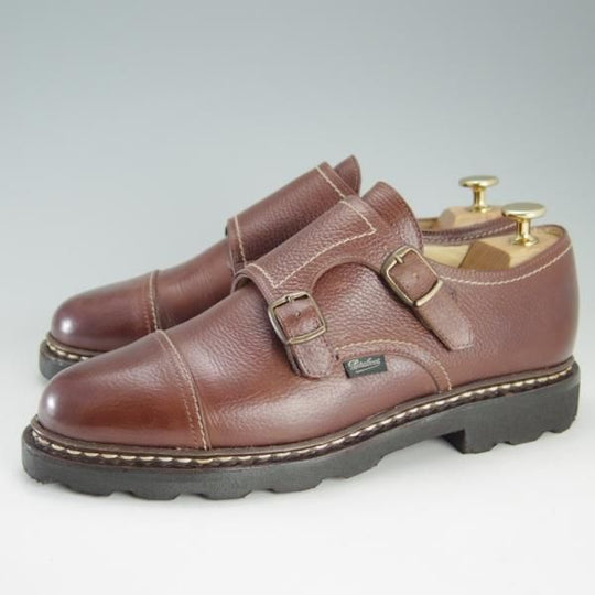 美品★パラブーツ SIZE 6【貴重★旧ロゴ/WILLIAM/ウィリアム】マルシェソール/ダブルモンク/グレインレザー/茶/Paraboot★f274