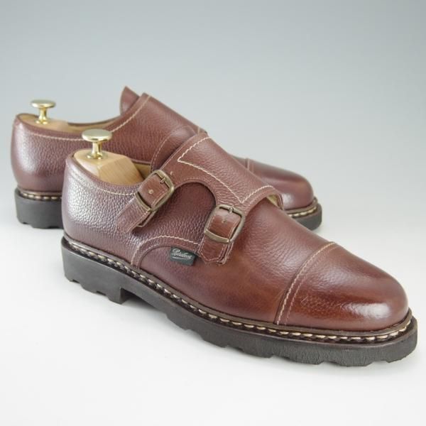 美品★パラブーツ SIZE 6【貴重★旧ロゴ/WILLIAM/ウィリアム】マルシェソール/ダブルモンク/グレインレザー/茶/Paraboot★f274