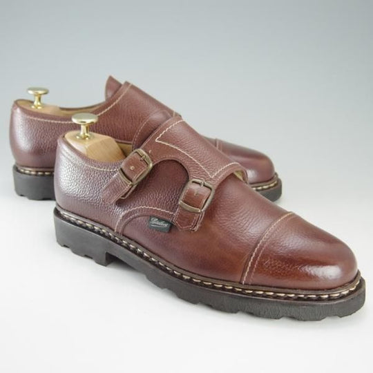 美品★パラブーツ SIZE 6【貴重★旧ロゴ/WILLIAM/ウィリアム】マルシェソール/ダブルモンク/グレインレザー/茶/Paraboot★f274