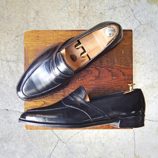 ★(英)ジョージ・クレバリー UK9程度【ビスポーク品★現在の製作費80万円以上/コインローファー】カーフ/黒/メンズ/GEORGE CLEVERLEY★f275